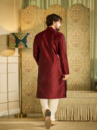 SOJANYA Floral Woven Design Mandarin Collar Straight Kurta With Churidar
