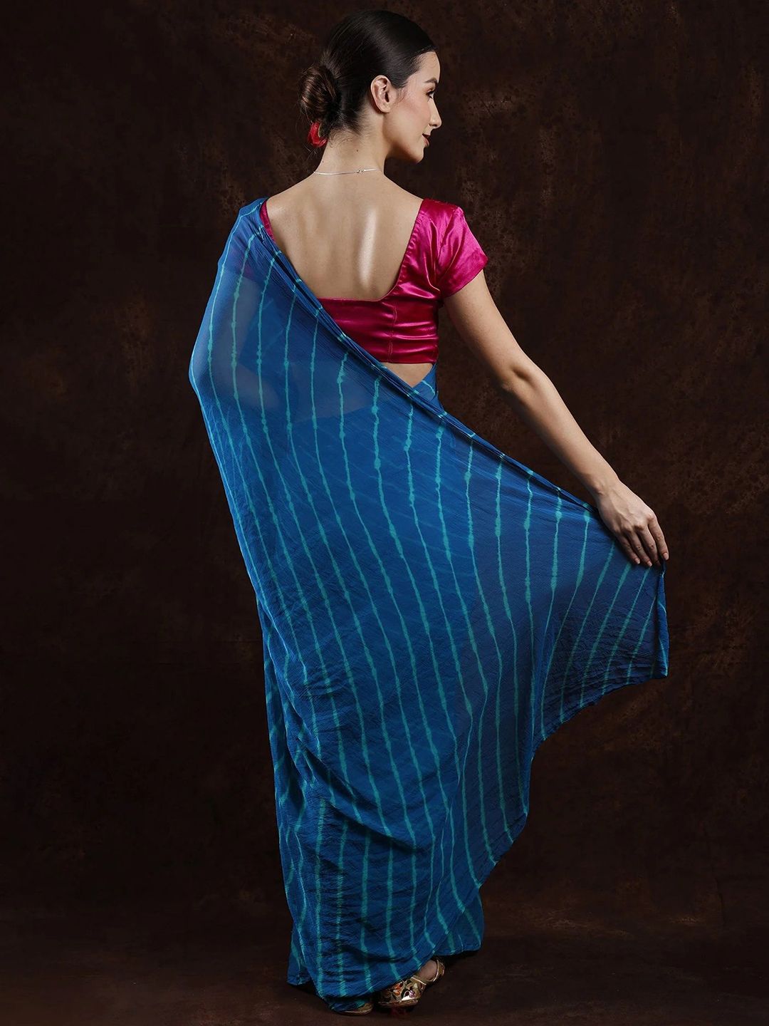 Exotic India Crystal Tea Leharia Tie-Dye Chiffon Saree