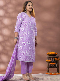 Mamicha Floral Printed Mirror Work Straight Kurta With Palazzo & Dupatta
