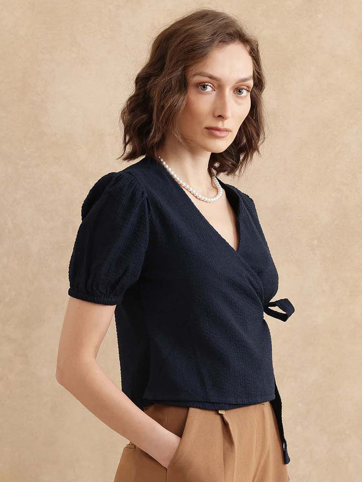 RAREISM Puff Sleeve Cotton Wrap Top