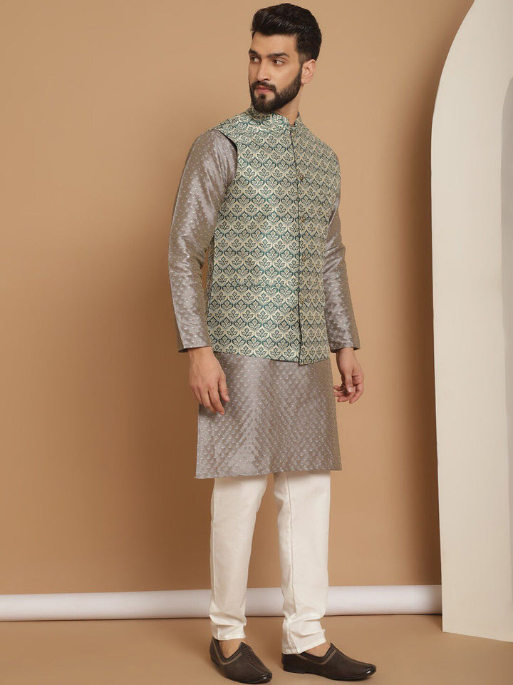 Anouk Ethnic Motifs Regular Kurta with Churidar & Nehru jacket