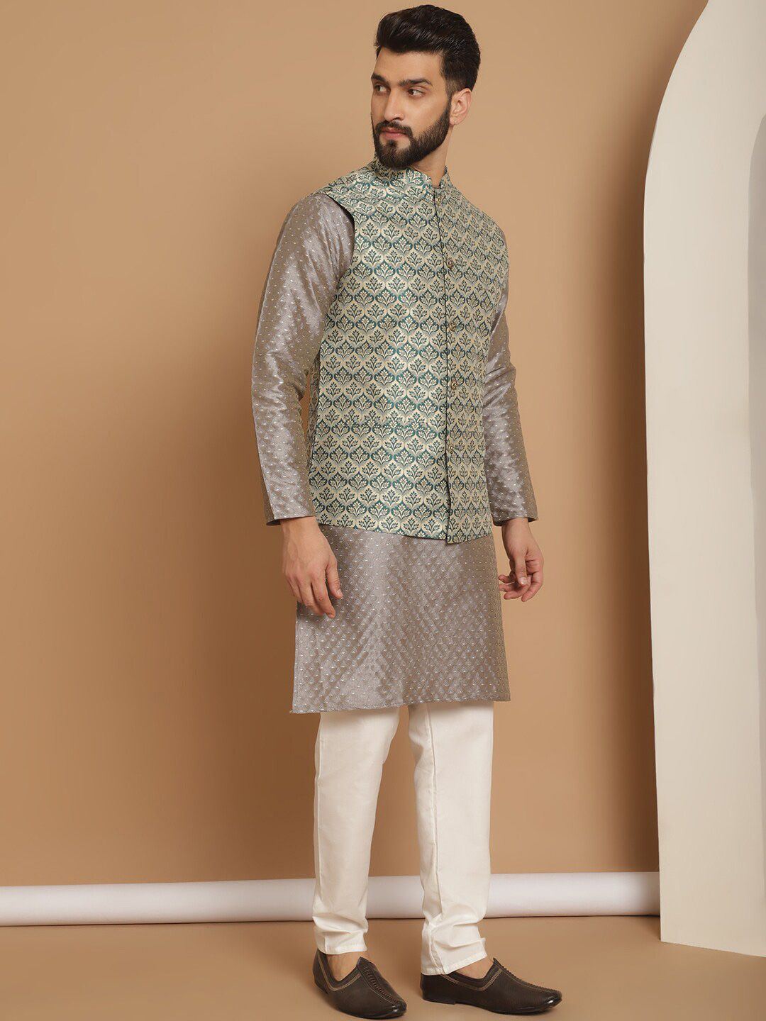 Anouk Ethnic Motifs Regular Kurta with Churidar & Nehru jacket