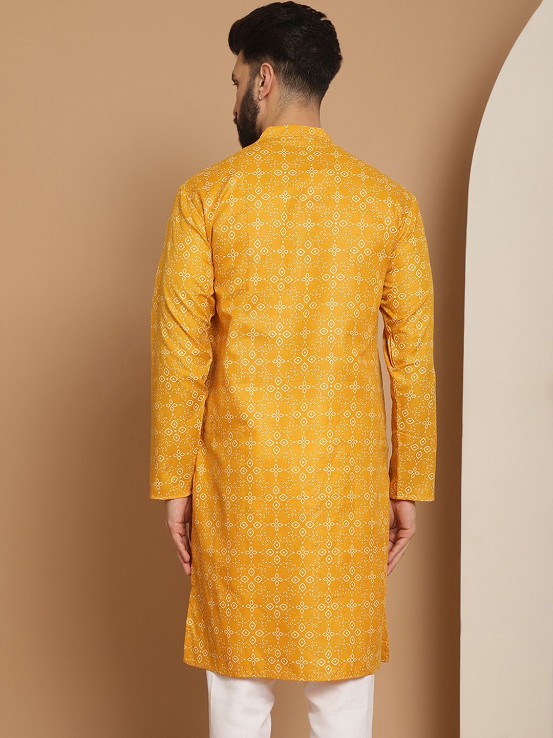 Anouk Men Mustard Yellow Ethnic Motifs Mirror Work Kurta