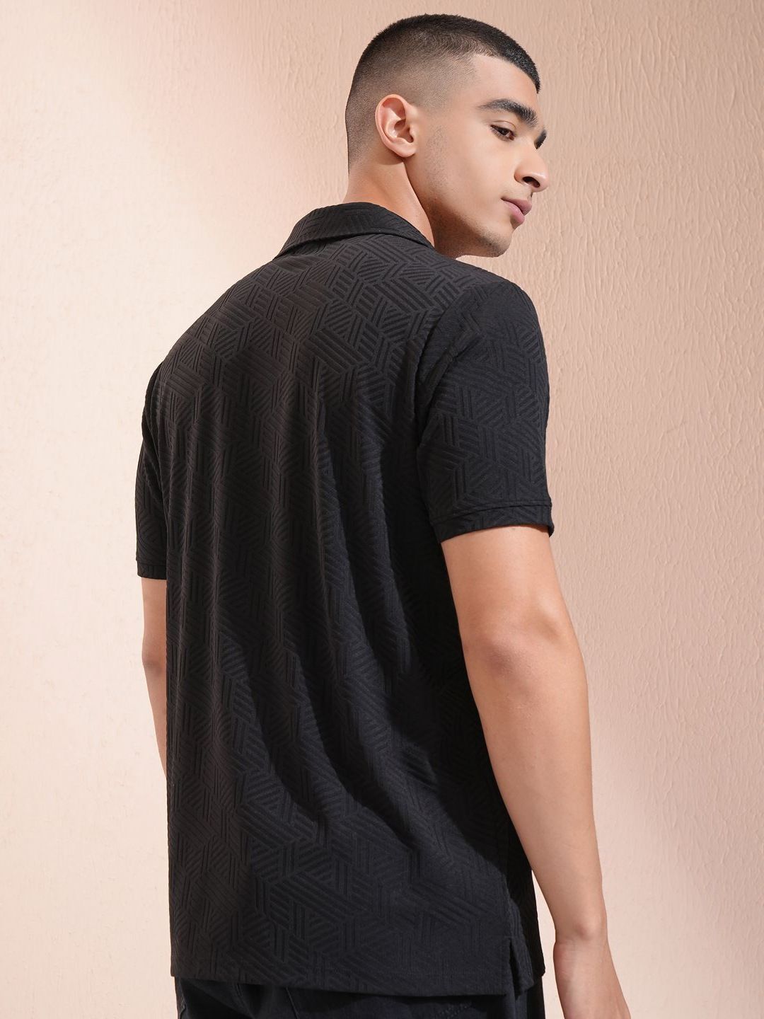 HIGHLANDER Men Self Design Polo Collar T-shirt