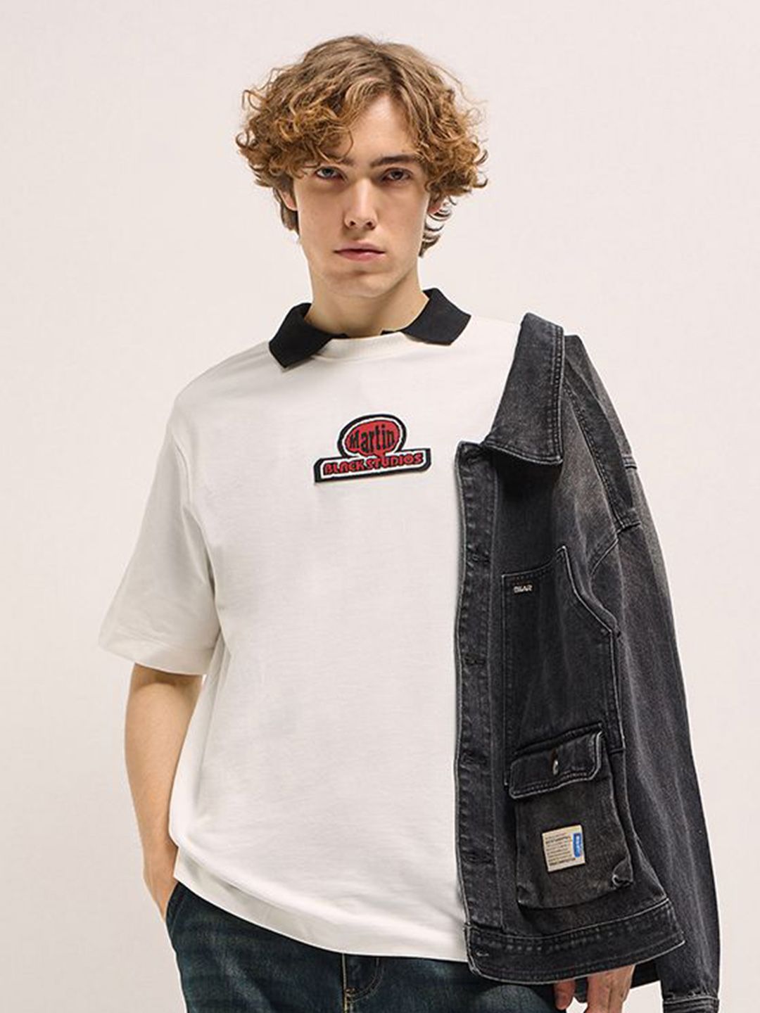 THE BEAR HOUSE Men Printed Pure Cotton Applique Oversized T-shirt