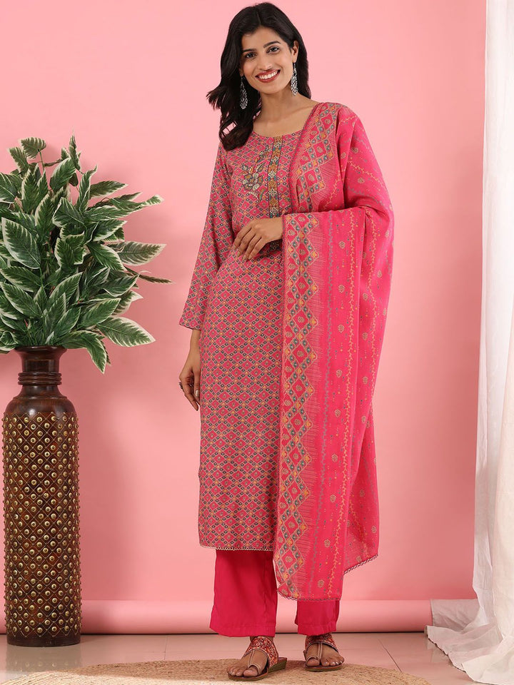 Mamicha Women Ethnic Motifs Printed Regular Pure Cotton Kurta with Trousers & With Dupatta