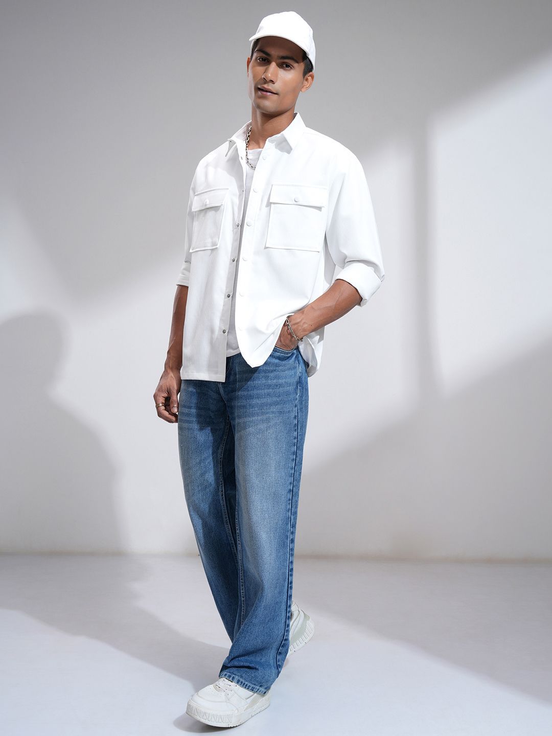Locomotive Men Popcorn Dobby Textured Utility Pocket Oversized Overshirt