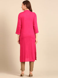 Anouk Fuchsia Floral Embroidered Pure Cotton Straight Kurta