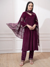 Vishudh Women Ethnic Motifs Embroidered Regular Kurta with Trousers & With Dupatta