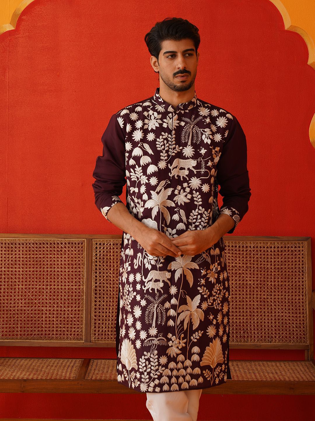 Jompers Men Floral Embroidered Regular Chikankari Kurta with Pyjamas