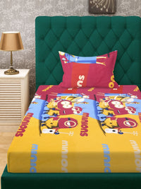 KLOTTHE Kids Yellow Printed 400TC Cotton Fitted Set Cadar Bujang 2.5 m x 1.5 m