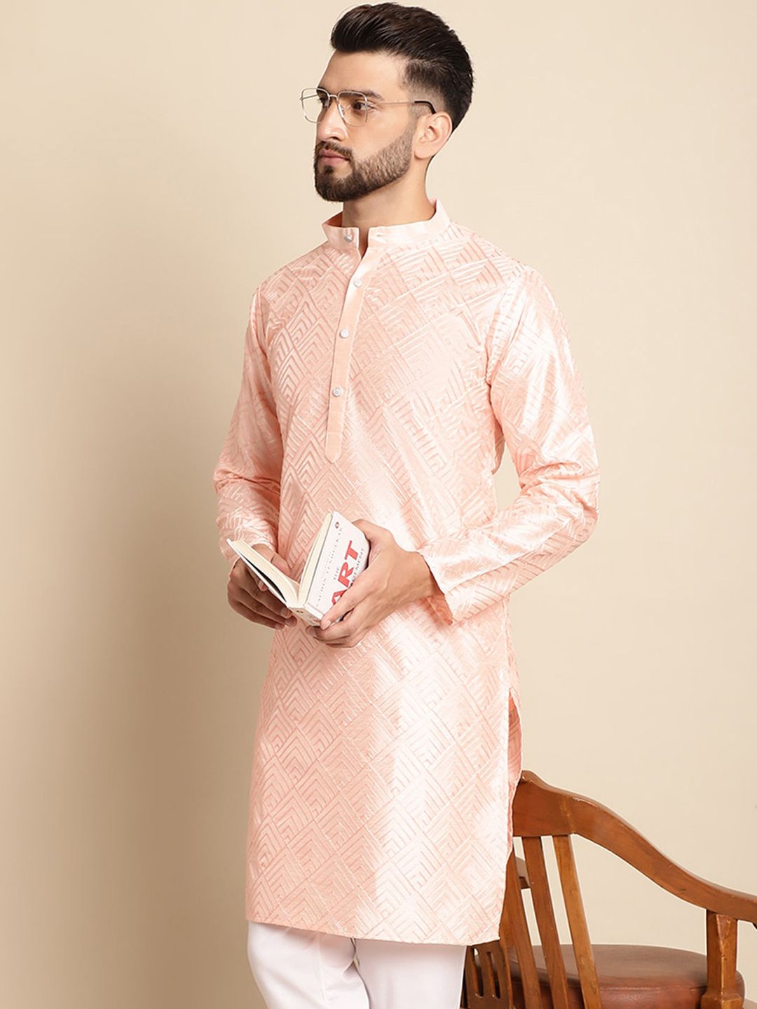Kurta Kapas Sutera Sulaman Geometri Anouk Kolar Mandarin