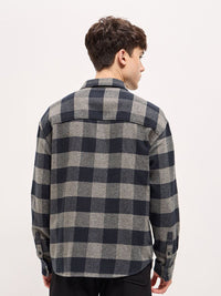 THE BEAR HOUSE Men Spread Collar Buffalo Checked Cotton Shirt
