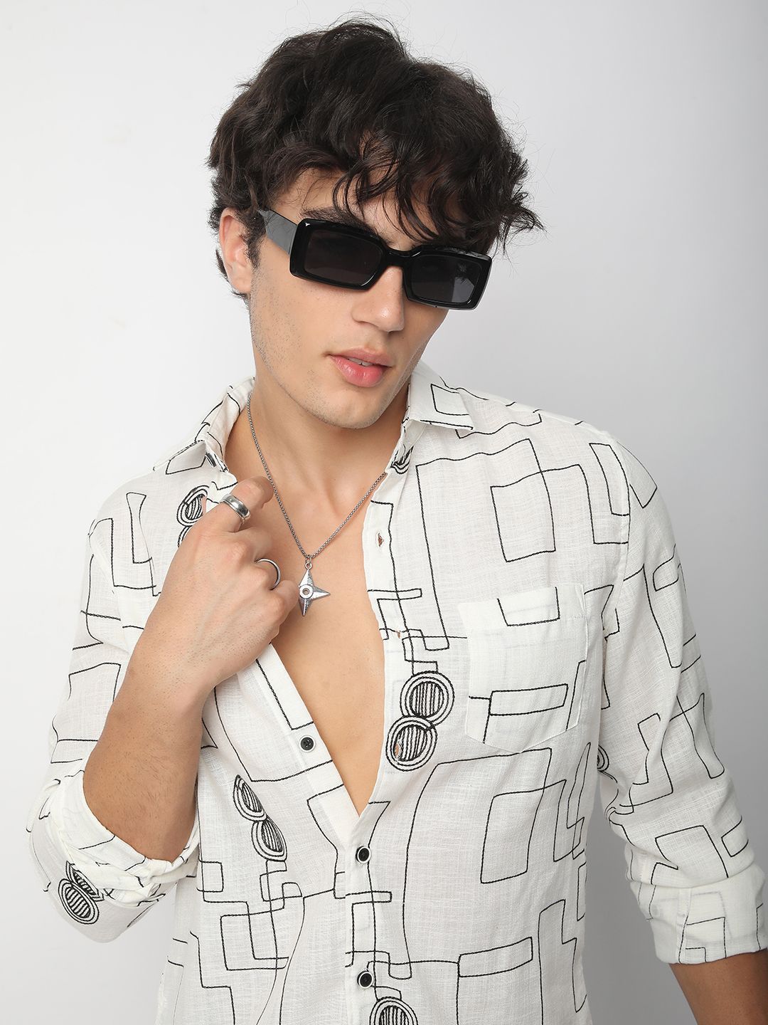 VASTRADO Men Classic Spread Collar Textured Cotton Slim Fit Casual Shirt