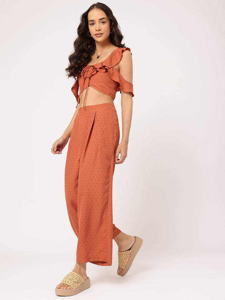 DressBerry Stylish & Romantic Ruffle Dobby Detail Pleated Co-Ords