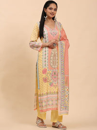 Mamicha Women Floral Printed Regular Pure Cotton Kurta with Palazzos & With Dupatta