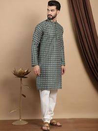 Anouk Geometric Printed Mandarin Collar Regular Straight Kurta With Churidar