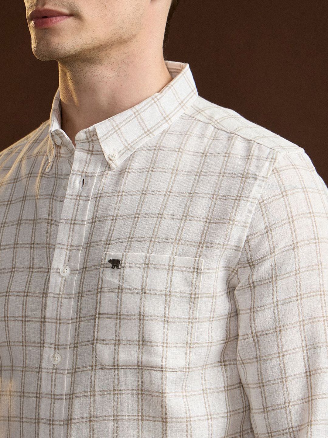 THE BEAR HOUSE Men Slim Fit Button-Down Collar Grid Tattersall Checked Cotton Casual Shirt