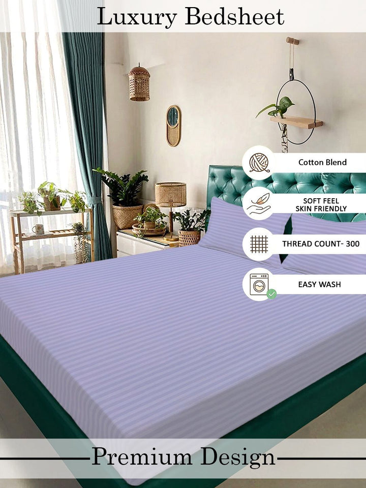 Myntra Elegant Homes Lavender & White Striped 300 TC King Bedsheet with 2 Pillow Covers