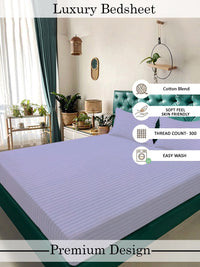 Myntra Elegant Homes Lavender & White Striped 300 TC King Bedsheet with 2 Pillow Covers