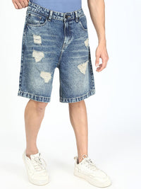 Bene Kleed Men Relaxed Distressed Denim Shorts