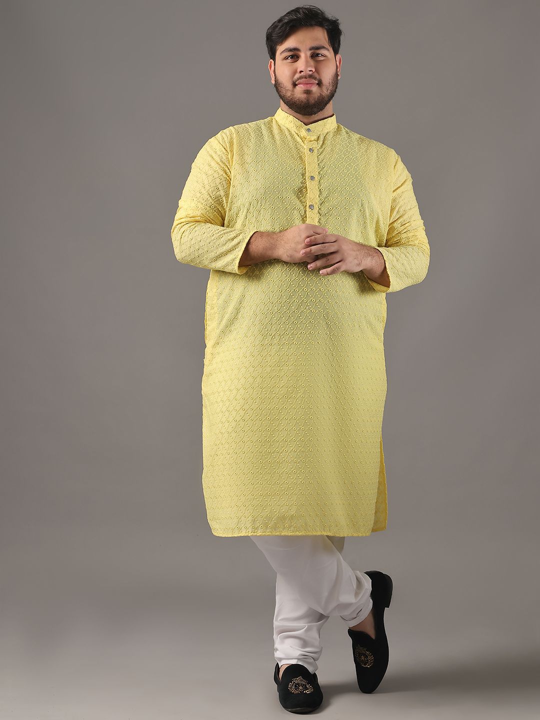 SOJANYA PLUS Plus Size Men Ethnic Motifs Embroidered Pure Cotton Kurta With Pyjamas