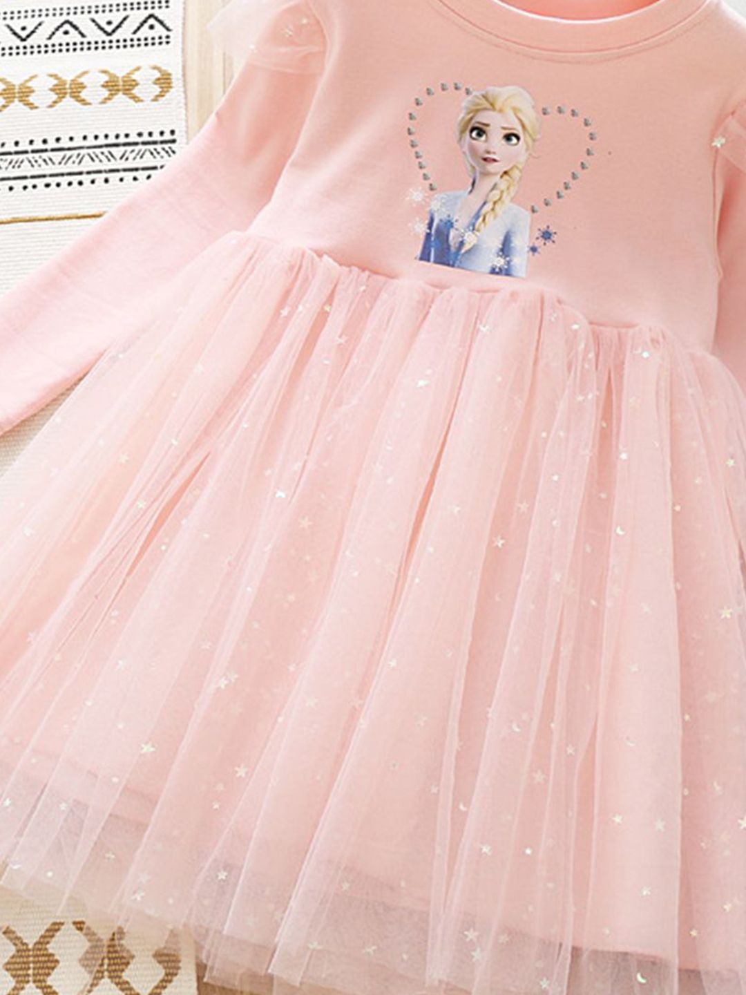 YK Girls Cartoon Characters Printed Fit & Flare Knee Length Dress