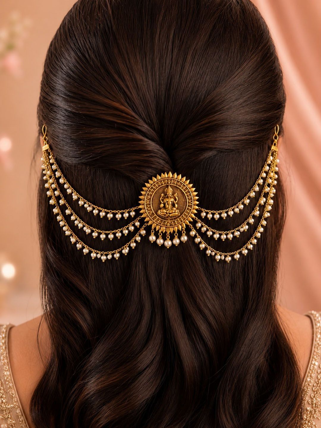 PANASH Wanita Mutiara Saduran Emas Aksesori Rambut Dihiasi Manik