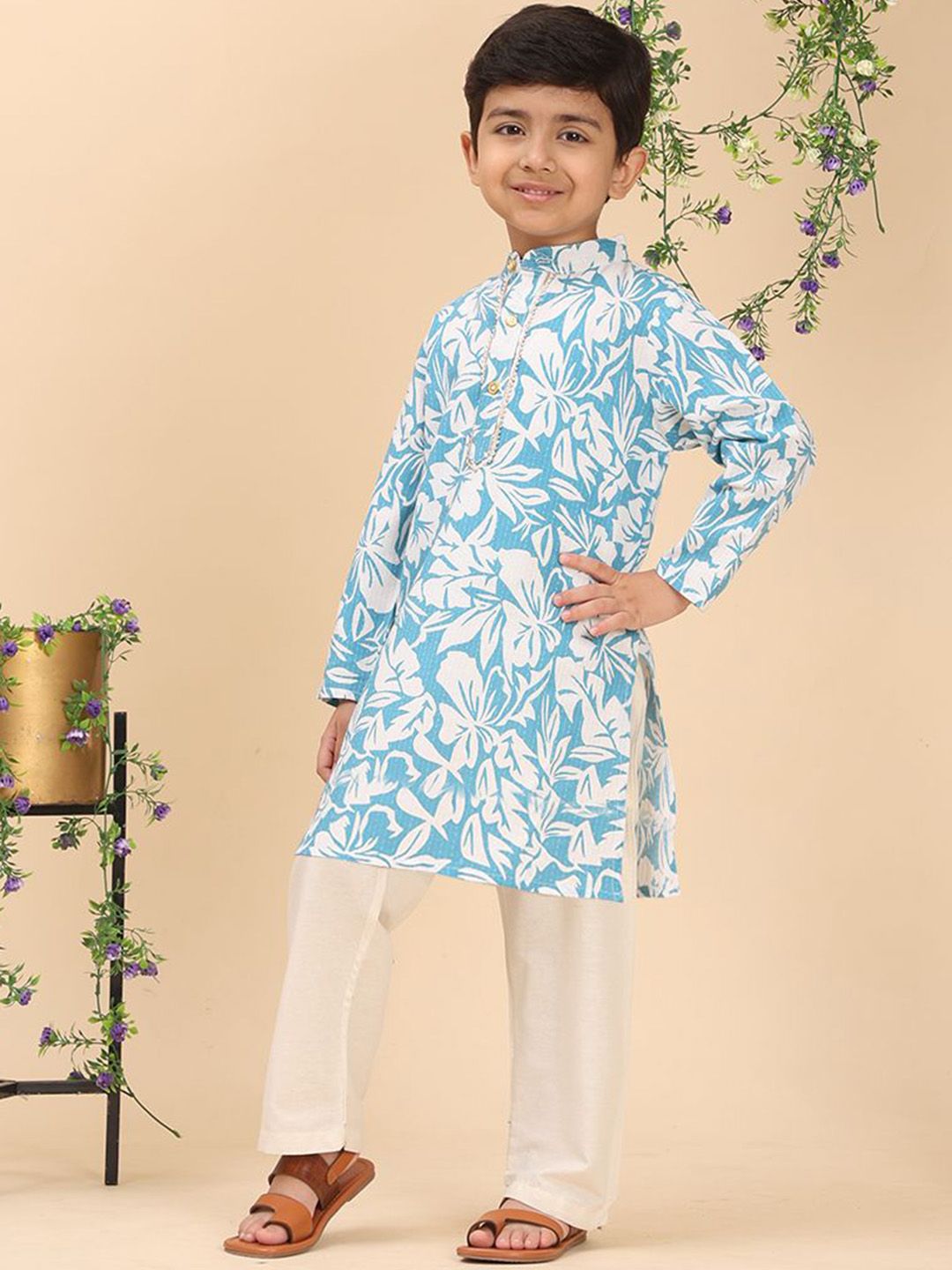 Cutiekins Boys Floral Printed Kurta with Pyjama