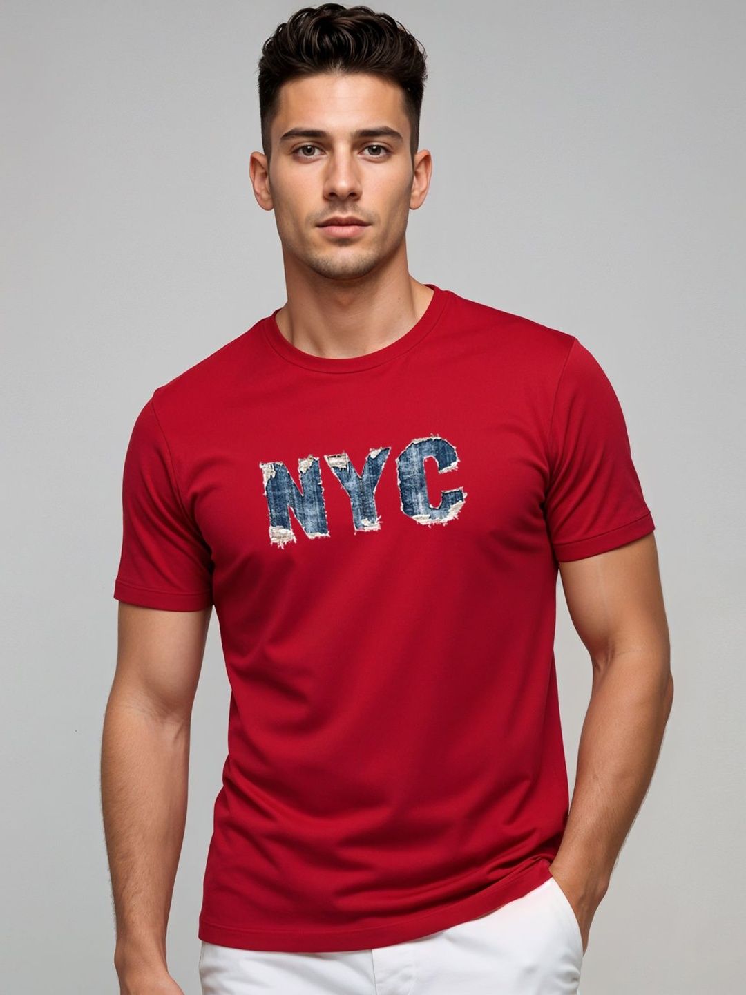 ADRO Typography Printed Short Sleeves Cotton Regular Fit T-shirt
