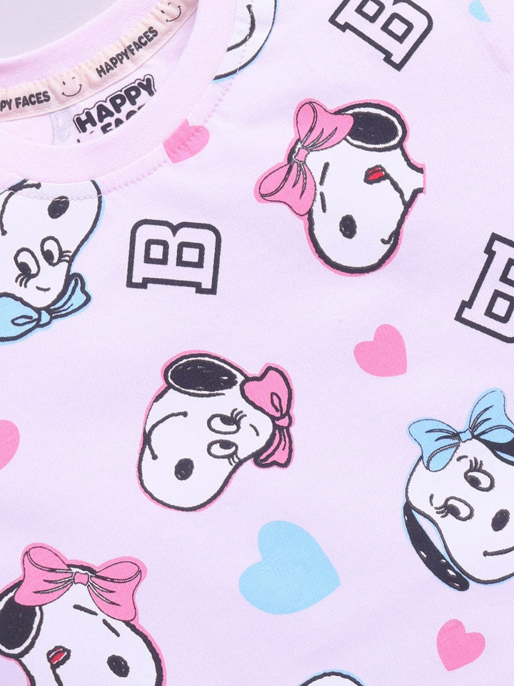 Happy Faces Girls Peanuts Printed Pure Cotton T-shirt
