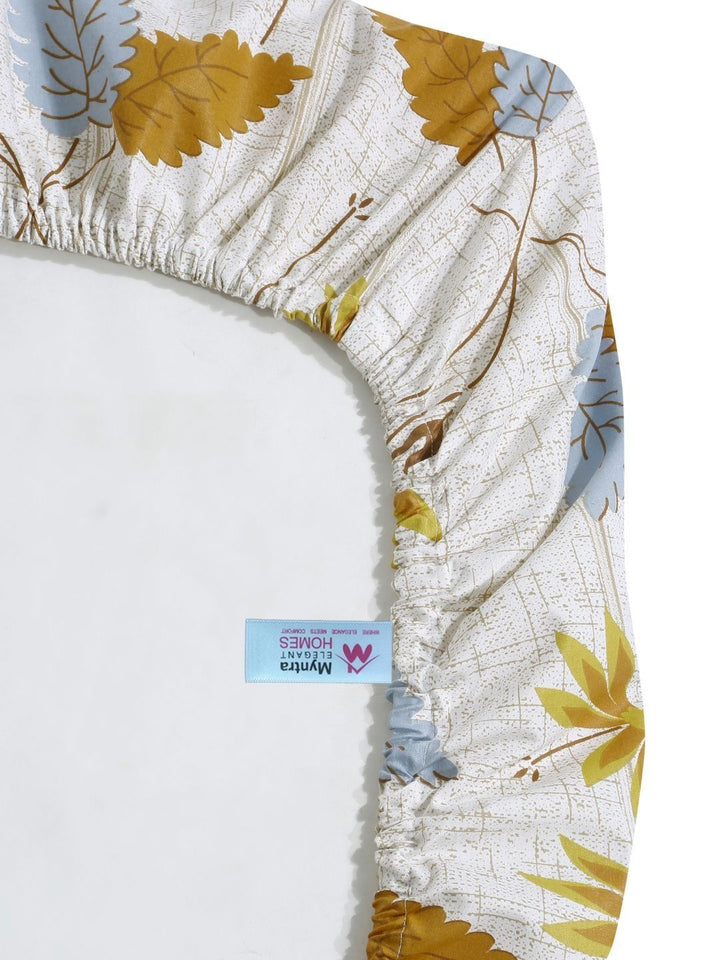Myntra Elegant Homes Berwarna Krim & Bunga Mustard 400 TC Cadar King dengan 2 Sarung Bantal