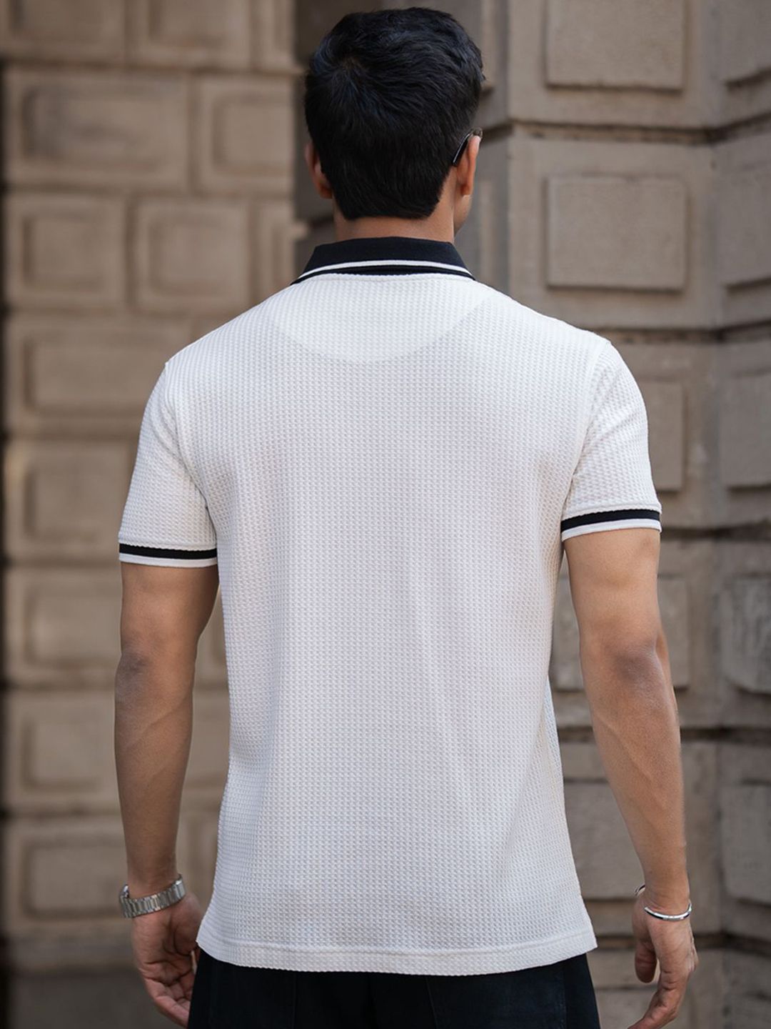 Powerlook Men Self Design Polo Collar Cotton T-shirt