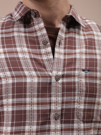 The Indian Garage Co Men Cutaway Collar Checked Cotton Slim Fit Casual Shirt