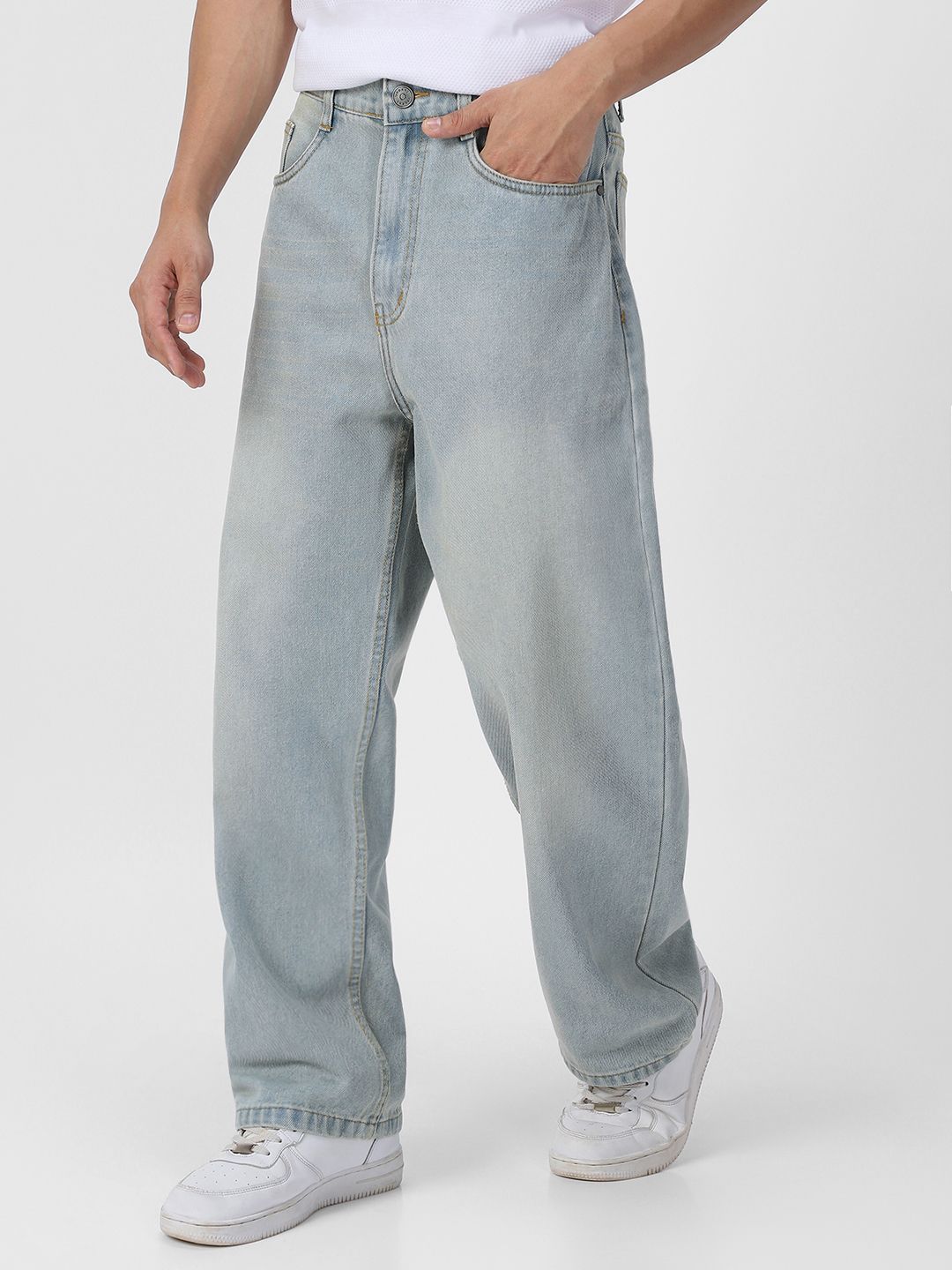 Urbano Fashion Men Loose Relaxed Fit Heavy Fade Jeans