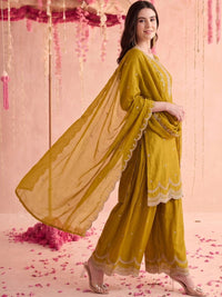 Mamicha Women Ethnic Motifs Embroidered Thread Work Straight Kurta with Palazzos & Dupatta