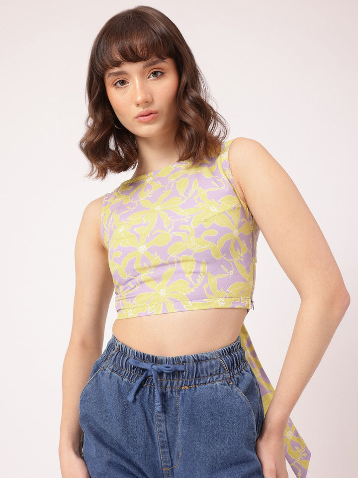 DressBerry Bow Chic Floral Print Crop Top