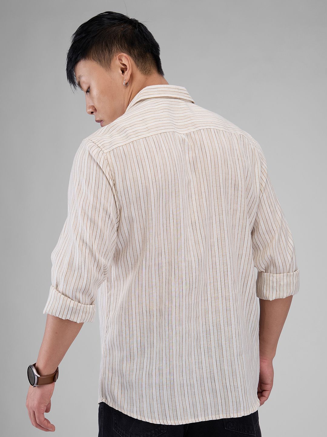 VASTRADO Men Classic Spread Collar Vertical Striped Cotton Slim Fit Casual Shirt