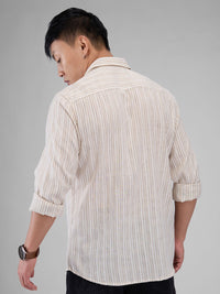 VASTRADO Men Classic Spread Collar Vertical Striped Cotton Slim Fit Casual Shirt