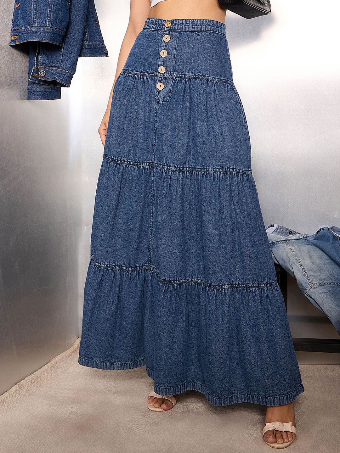 Sassafras Wanita Denim Maxi Skirt