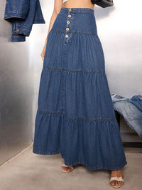 Sassafras Wanita Denim Maxi Skirt