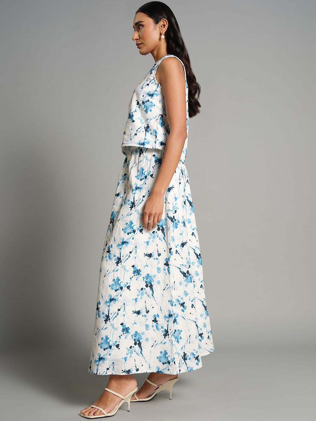 AND Printed Round Neck Pure Cotton Top With Skirts