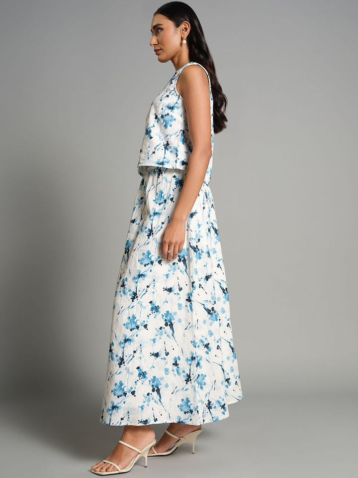 AND Printed Round Neck Pure Cotton Top With Skirts