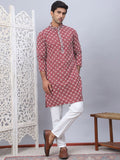 Jompers Floral Embroidered Thread Work Mandarin Collar Straight Kurta with Pyjamas