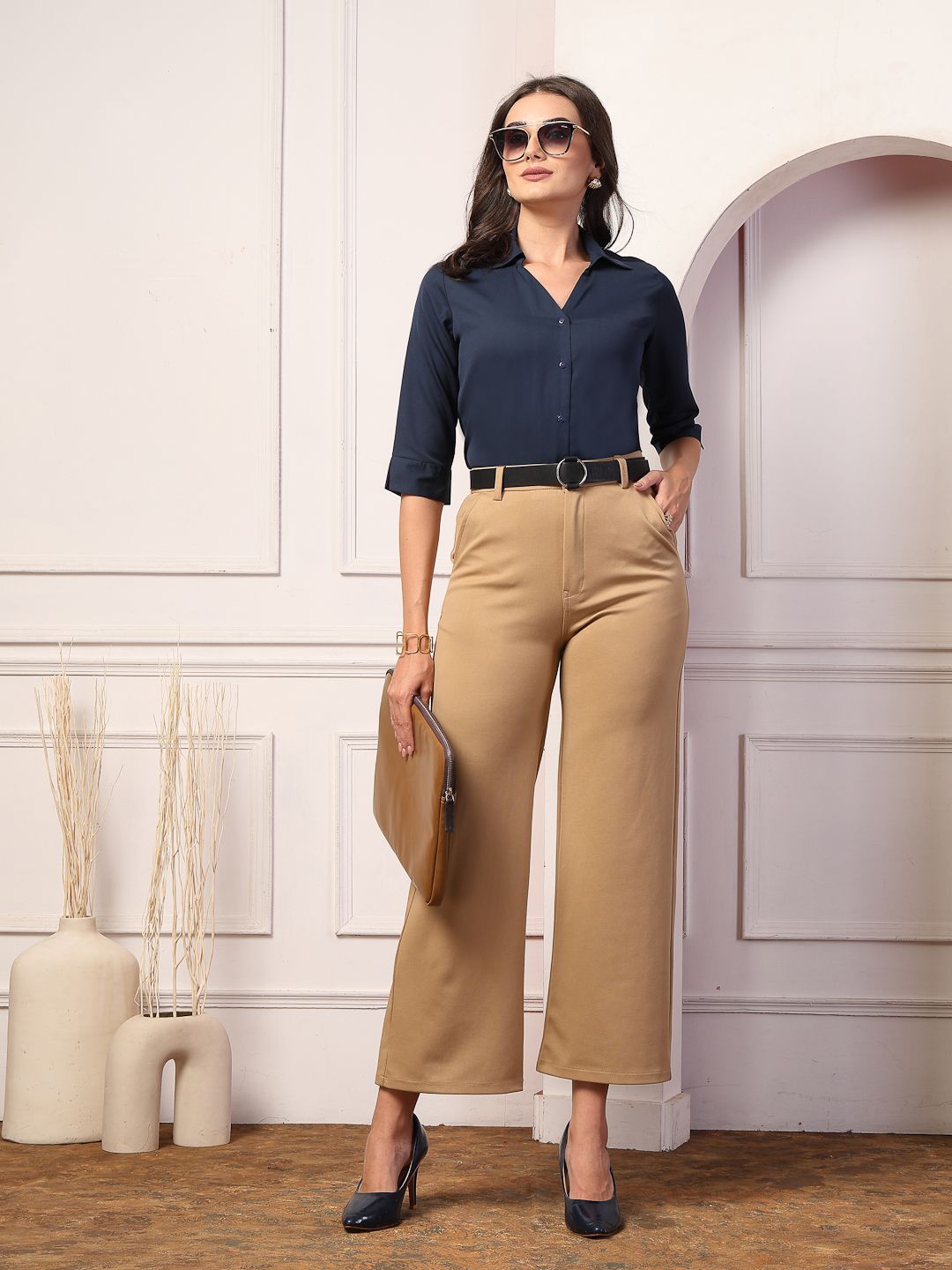 Style Quotient Women Smart Spread Collar Solid Formal Shirt
