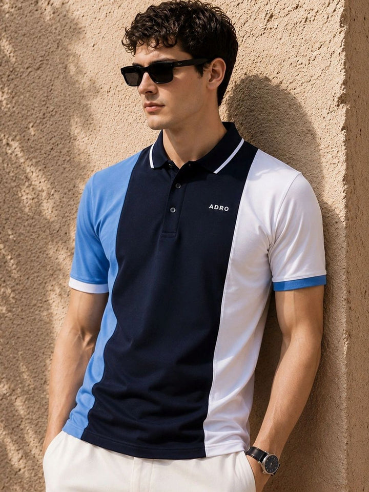 ADRO Men Colourblocked Polo Collar T-shirt