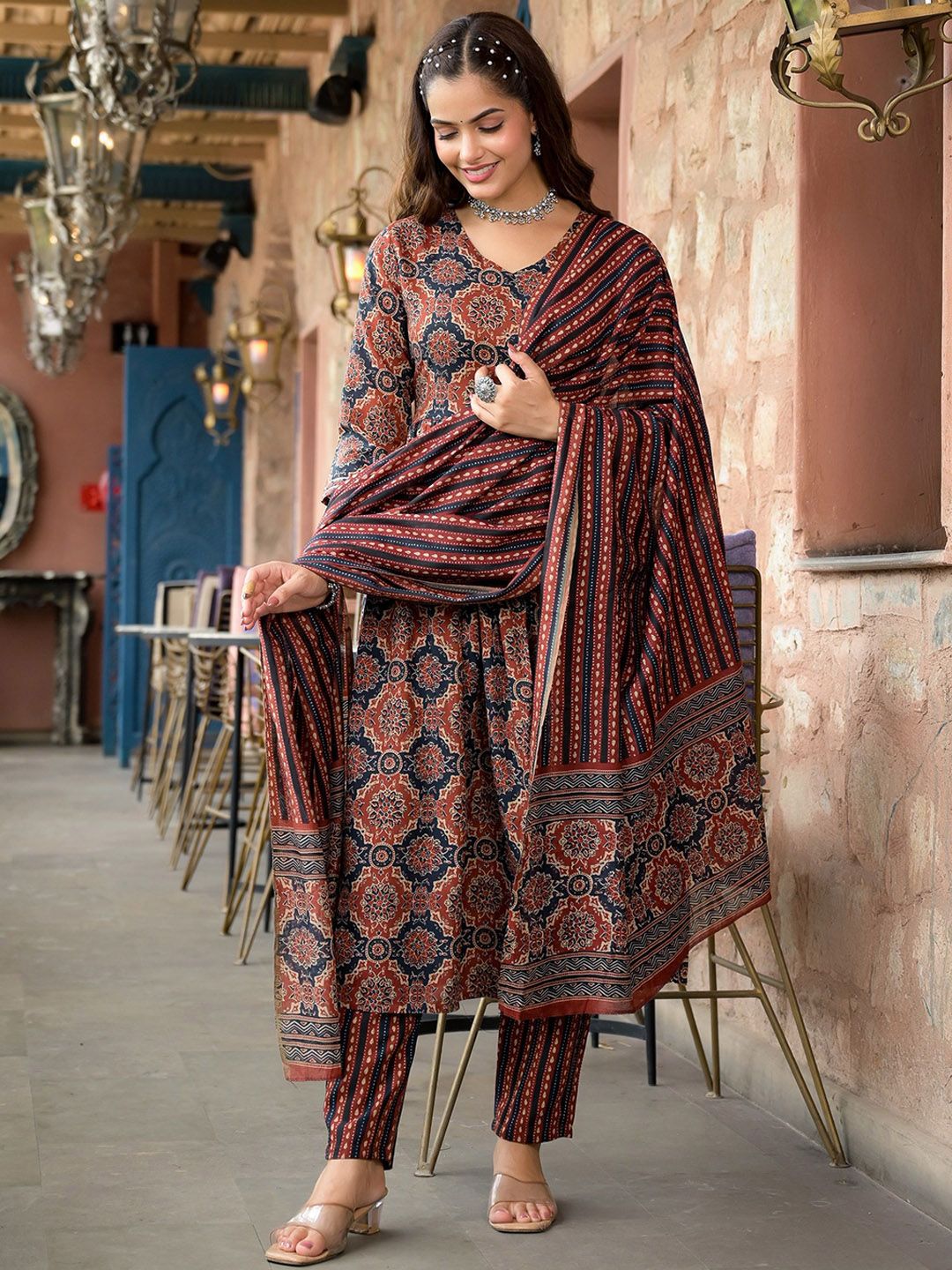 KALINI Women Ethnic Motifs Printed Regular Kurta with Trousers & With Dupatta