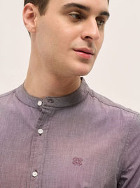 THE BEAR HOUSE Men Mandarin Collar Textured Solid Cotton Slim Fit Casual Shirt