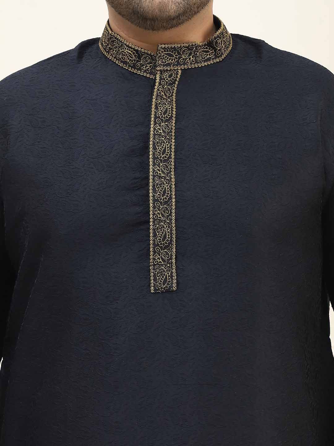 SOJANYA Plus Mandarin Collar Long Sleeves Thread Work Cotton Straight Kurta