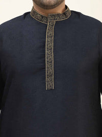 SOJANYA Plus Mandarin Collar Long Sleeves Thread Work Cotton Straight Kurta